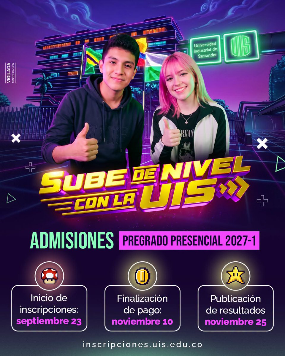 UIS's tweet photo. Ya están abiertas las inscripciones para estudiar en la UIS el próximo semestre. No dejes pasar la oportunidad para alcanzar tus metas y dar el siguiente paso en tu vida académica.   Consulta más información en: https://t.co/GPZrJxGSd9 https://t.co/vDh1PT5XSf