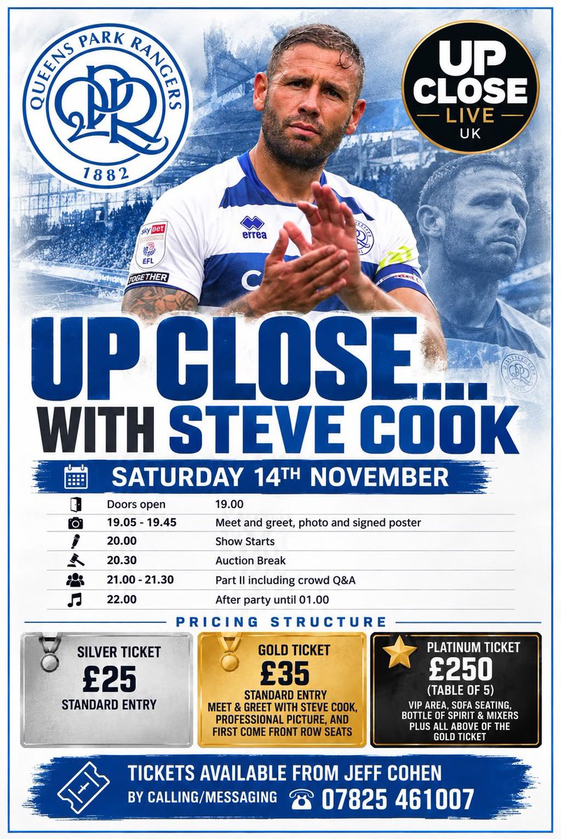 lefthookqpr's tweet photo. Tickets selling guys 🎟️

Along with a magnificent night planned with former QPR captain and player of the year @SteveCook28 
We’re also raising money for @QPR Tiger Cubs and Care in the Community 

Tickets available online or contact me to secure yours https://t.co/U7mCIrknWk