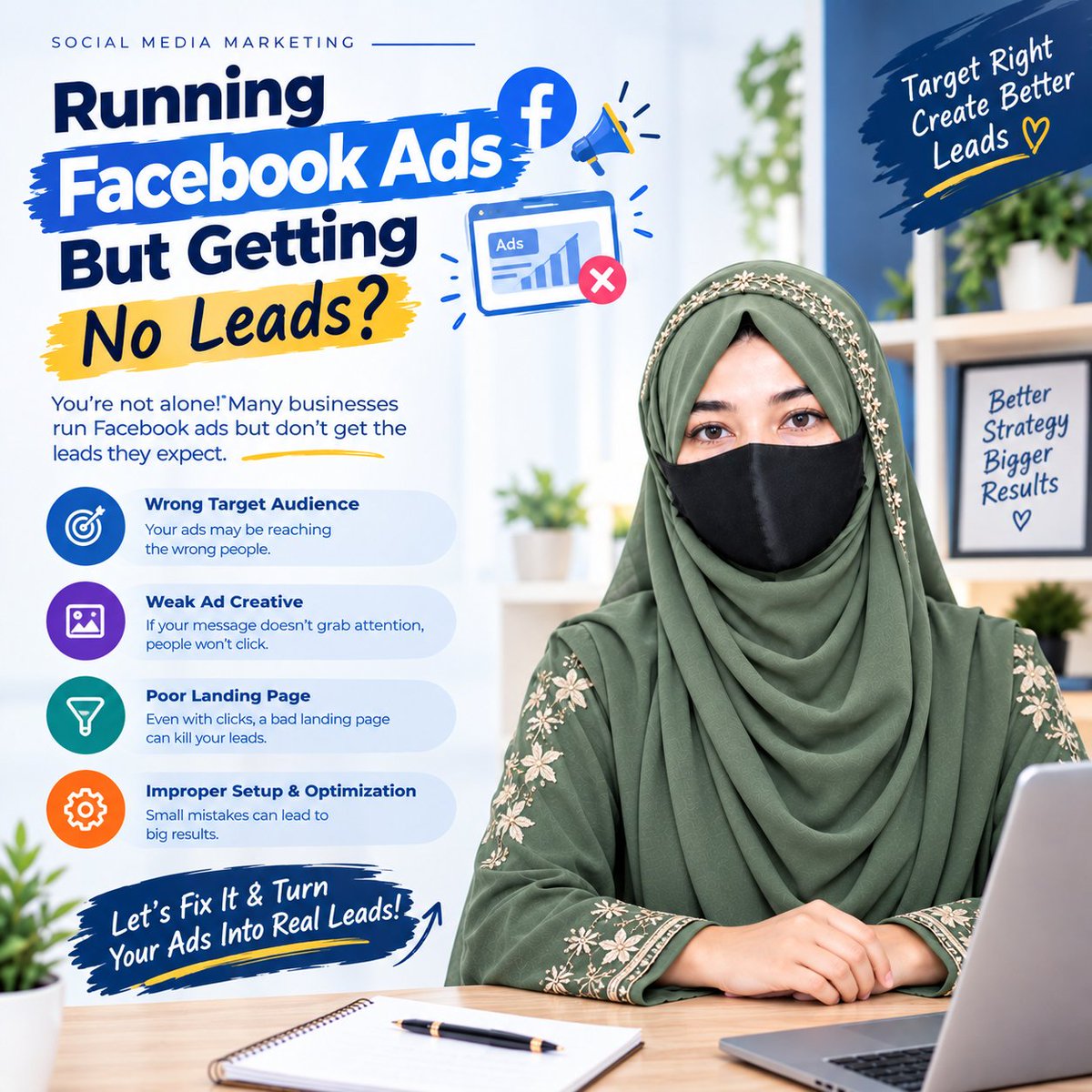 JannatulMa0398's tweet photo. 🚀 Running Facebook Ads But Getting No Leads?

Poor targeting and weak creatives can waste your budget. Improve your strategy, optimize your ads, and turn clicks into quality leads! 📈

#FacebookAds #LeadGeneration #DigitalMarketing https://t.co/Xsjjo7OdmZ