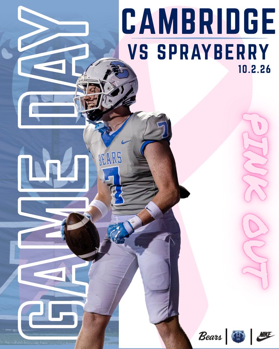CHSBears_FB's tweet photo. IT’S GAMEDAY!!!

Cambridge vs Sprayberry
7:30 PM

#BTFD https://t.co/wqC7m4N9GV