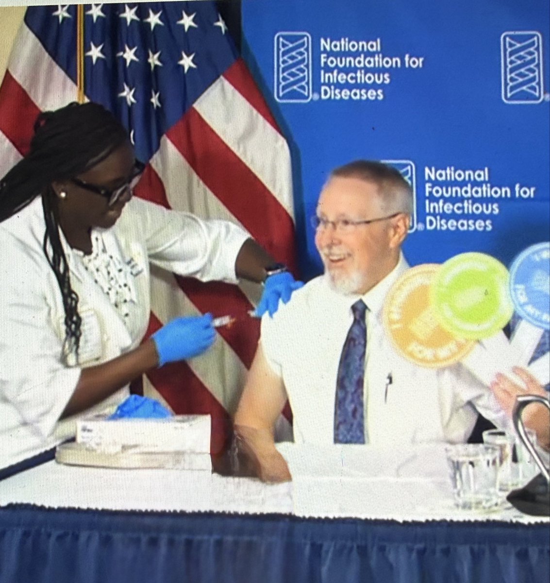 ARAdultImmDoc's tweet photo. Got my 2026-27 flu and Covid vaccines @NFID Respiratory News Conference. Thanks also to friends @Walmart for great vaccination technique and friend Allie with Arkansas Immunization Action Coalition for recording the moment!
#LeadingByExample Join me and get protected!! #TameIt https://t.co/yUx7yBvGQJ
