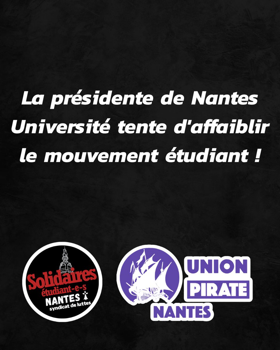 SolEtuNantes's tweet photo. La présidente de Nantes Université tente de saboter le mouvement social

Répondons lui en étant massivement présent-es à l'assemblée générale de lundi à 12h sur le campus Terte !

Communoqué de Solidaires Étudiant-e-s et @UnionPirateNts 

@SolidairesEtu @unionetudiante_ https://t.co/O68A9W5IW3