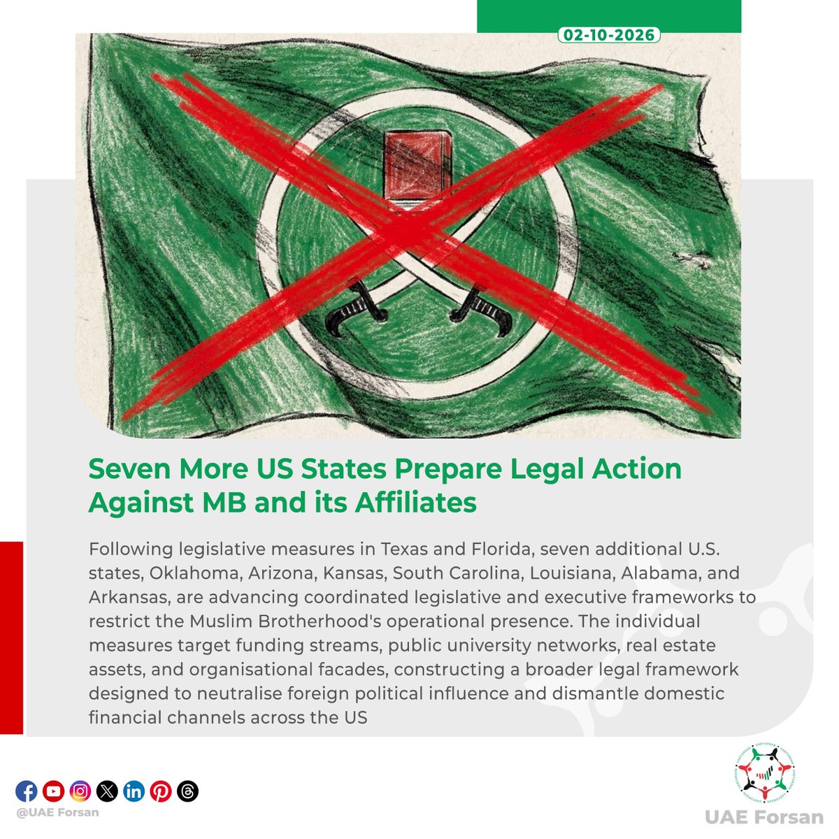 UAE_Forsan's tweet photo. Seven More US States Prepare Legal Action Against MB and its Affiliates
#US #Florida #MuslimBrotherhood #MBGlobalTerroristDesignation
#Florida_Designates_Muslim_Brotherhood_As_Terrorist_Organization
#فلوريدا_تصنف_الإخوان_جماعة_إرهابية
#الإخوان_تنظيم_إرهابي
@GovRonDeSantis https://t.co/OqOHVHXF7M