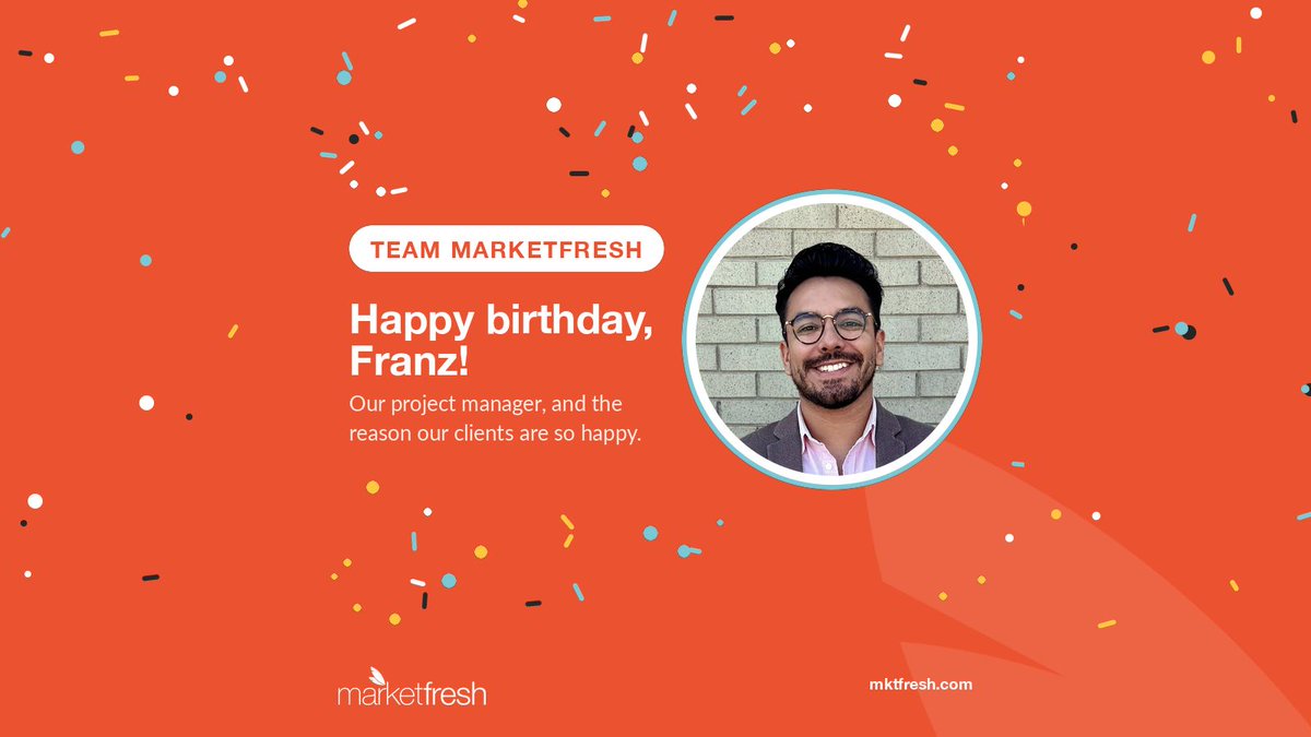 mktfresh's tweet photo. Happy birthday to Franz, our project manager and the reason our clients are so happy! 🎂

Here's to another great year. 🌱

#HappyBirthday https://t.co/NiUXgFKq82