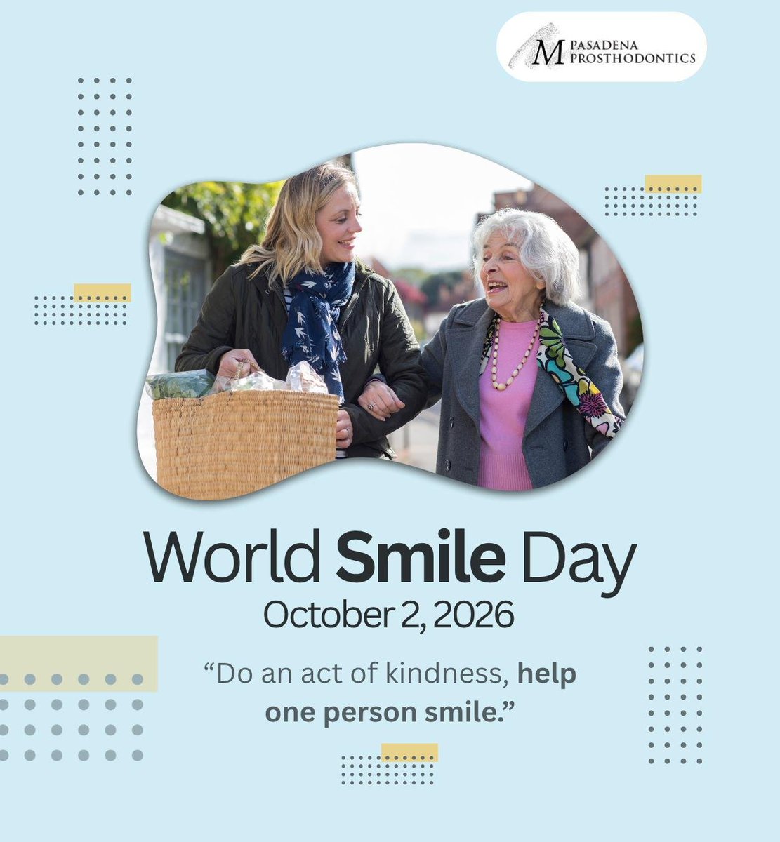 PasadenaProsth1's tweet photo. Your smile is one of the first things people notice. This World Smile Day, invest in a smile that reflects how you feel. Cosmetic dentistry can help enhance your natural smile and help you feel confident.

#worldsmileday #investinyoursmile #cosmeticdentistry #pasadena #CA https://t.co/rud4SoTUHz