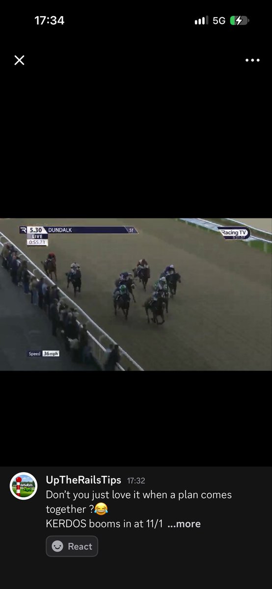 UpTheRailsTips's tweet photo. KERDOS wins at 11/1 ! 

Nice winner over in Dundalk there for the members group. The race panned out exactly as we wanted, with Eclairage setting the rapid pace out in front it set up lovely for Holohan to come through late on aboard KERDOS for the @SThorneracing team for a stable 1-2 with the fav in second👌

Lovely stuff 📍🐎