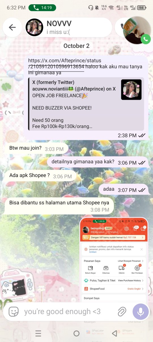 ikissycat's tweet photo. ‼️HELP RT &amp; LIKE‼️

AKU KENA SCAM FREELANCE SHOPEE &amp; GOPAY, 30JT++ 

OLEH

Nama: SHAFA NUR AINI
Twitter: https://t.co/6lwt2C9YEj
Ig: @.shafaaapop
Wa: 089699327087 
Tele: Cuperiperi33

please baca 🙏🏻 aku mau ini berhenti di aku dan ngga ada lagi korban yang lain.  #zonauang https://t.co/Eke9IT1pEv