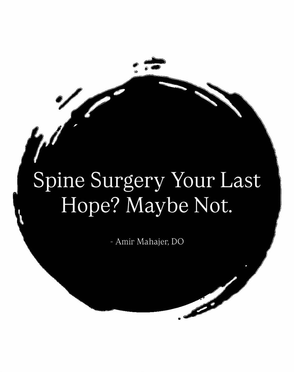 drmahajer's tweet photo. Spine degeneration, a pinched nerve, or stenosis— none of these automatically ends in the operating room. Before you accept surgery as the only door left, get a second opinion. 

Modern care can often relieve the pain, protect function, and keep you doing what you love. https://t.co/WpOICye5Lv