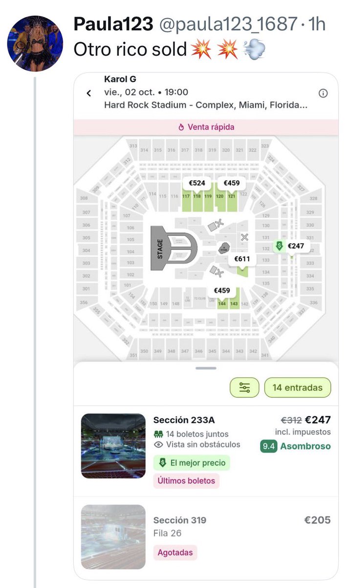 BeatrixKiddoVol's tweet photo. 🚨‼️ÚLTIMA HORA‼️🚨

Los conciertos de la primera latina en abrir una lavandería no han hecho sold out en ninguno de sus dos conciertos en el Hard Rock Stadium de Miami, Florida.
Pero ojo, BICHOTESSS!! 🫦 Pueden ir desde ahora a las afueras del estadio, que de seguro estarán regalando entradas. Estamos seguros de que mágicamente se llenará y así Karlos se convertirá en la primera latina omega en hacer 123.456.789.000 millones de dólares POR NOCHEEE. 💋
Desbancando a Elon Musk y convirtiéndose en la primera latina de la historia en ser la primera, segunda, tercera, cuarta, quinta, sexta, séptima, octava y novena… ¡todo al mismo tiempo! ✨ la información dada por la cuenta @paula123_1687 es de una página de reventas. Ya se ha comunicado a ella que se informe bien y no pase pena, ser de un pueblo como aguachica no te hace descerebrada.