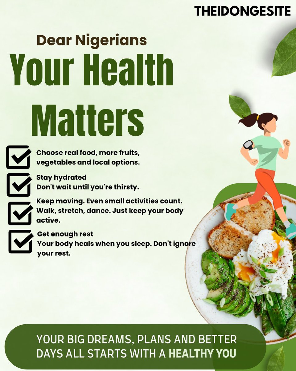 Idongesitval's tweet photo. Honestly, we get so busy with work, money and everyday life that we forget to take care of ourselves.

We all need to eat better, stay hydrated and Rest.

And please, don’t wait until you’re sick before you start paying attention to your health.

Small changes count. ❤️ https://t.co/fDfY0I3JMO