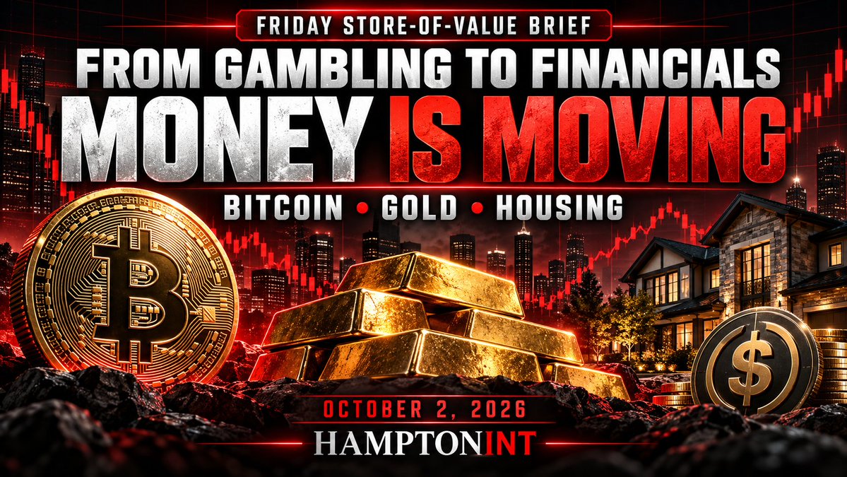 HamptonI57601's tweet photo. Friday Store-of-Value Brief
From Gambling to Financials — October 2, 2026
This week’s clearest signal: institutional capital returned to Bitcoin, but rising long-term borrowing costs weakened gold, housing and broad diversification. https://t.co/NtSmtq1Tz8