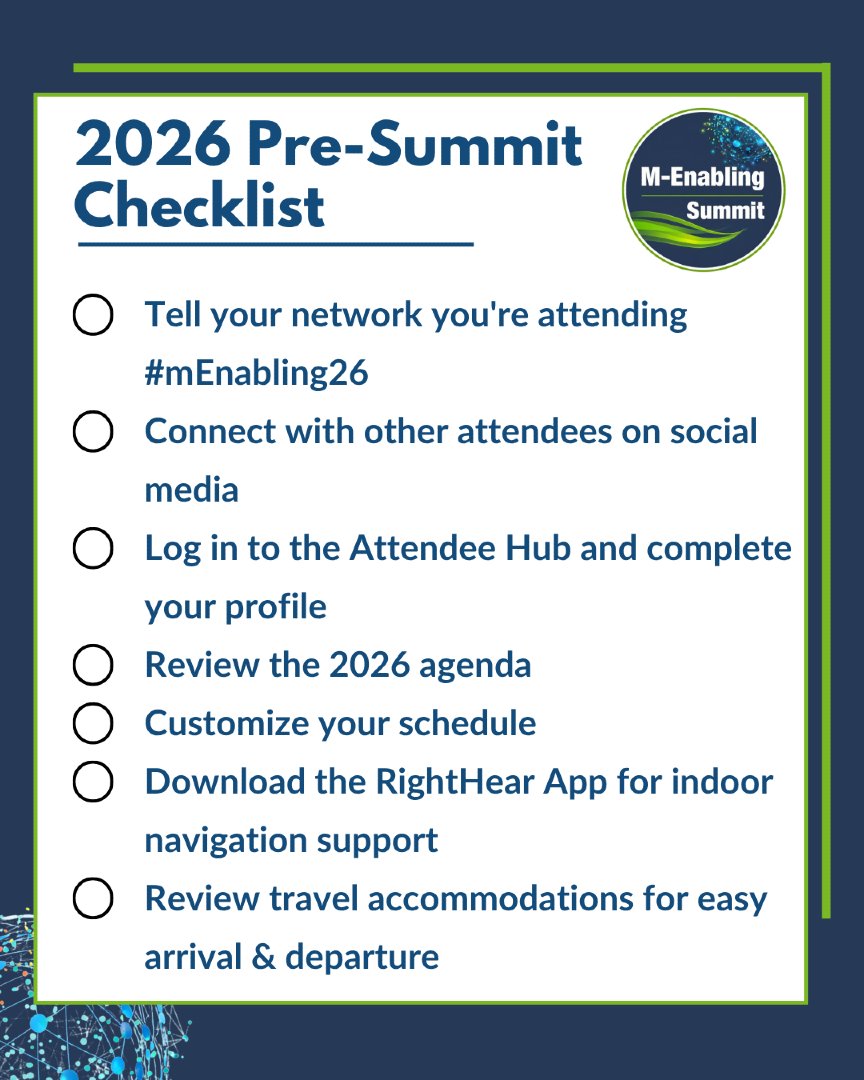 mEnablingSummit's tweet photo. Are You Ready for #mEnabling26?

Here are a few more ways you can maximize your conference experience and get the most out of your time at the Summit.

Review the Pre-Summit Checklist and tag other attendees to help spread the word.
#GlobalAccessibility #DigitalAccessibility https://t.co/j6kxB5MGEv