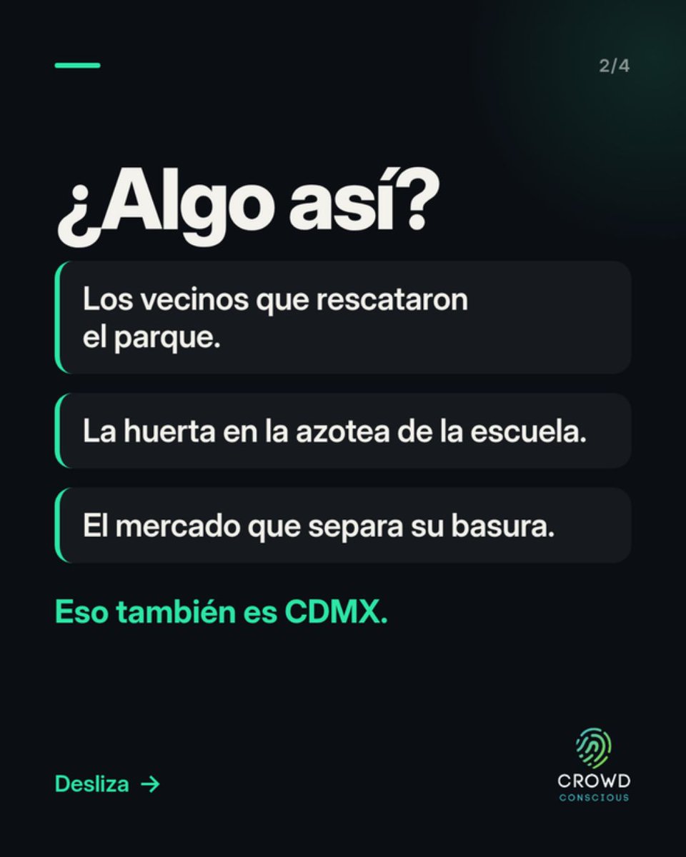 crowd_conscious's tweet photo. Ya nos quejamos suficiente. Hoy presume a tu colonia. 💚

¿Vecinos que rescataron el parque? ¿Una huerta en la azotea de la escuela? Tómale foto a lo que hacen (no selfie) y cuéntanos qué y dónde. Sin cuenta.

https://t.co/WZcHMbzzE0

#LoBuenoDeCDMX #MándanosLoBueno https://t.co/5IjF0zJ4pK