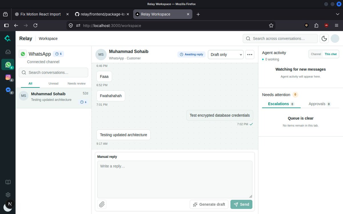 msdev99's tweet photo. Put some real life into Relay Workspace

wired backend and frontend

#backend #ai #customersupport #marketing #SoftwareDevelopment #buildinpublic https://t.co/tSrEgtQ7rG