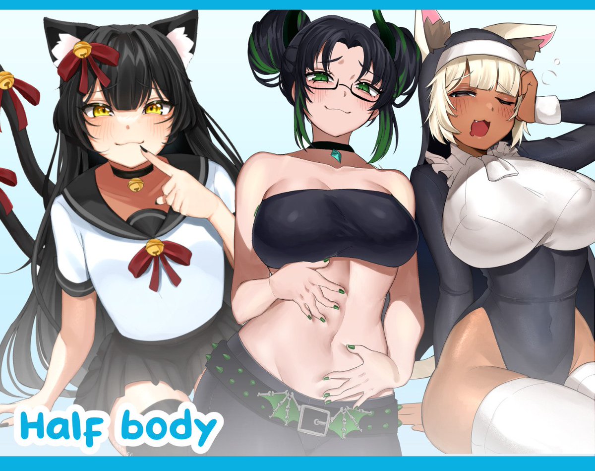Leiden_yaegore's tweet photo. Here is it!
Commissions open for 4 slots also this time! 

Type of commissions available:
-Headshot, Half Body &amp; Thigh up
-Skeb style (10 euros less)
-Character design
-Character sheet

Prices and example below.  I'm available also on VG3N! https://t.co/mmyykp4AoV