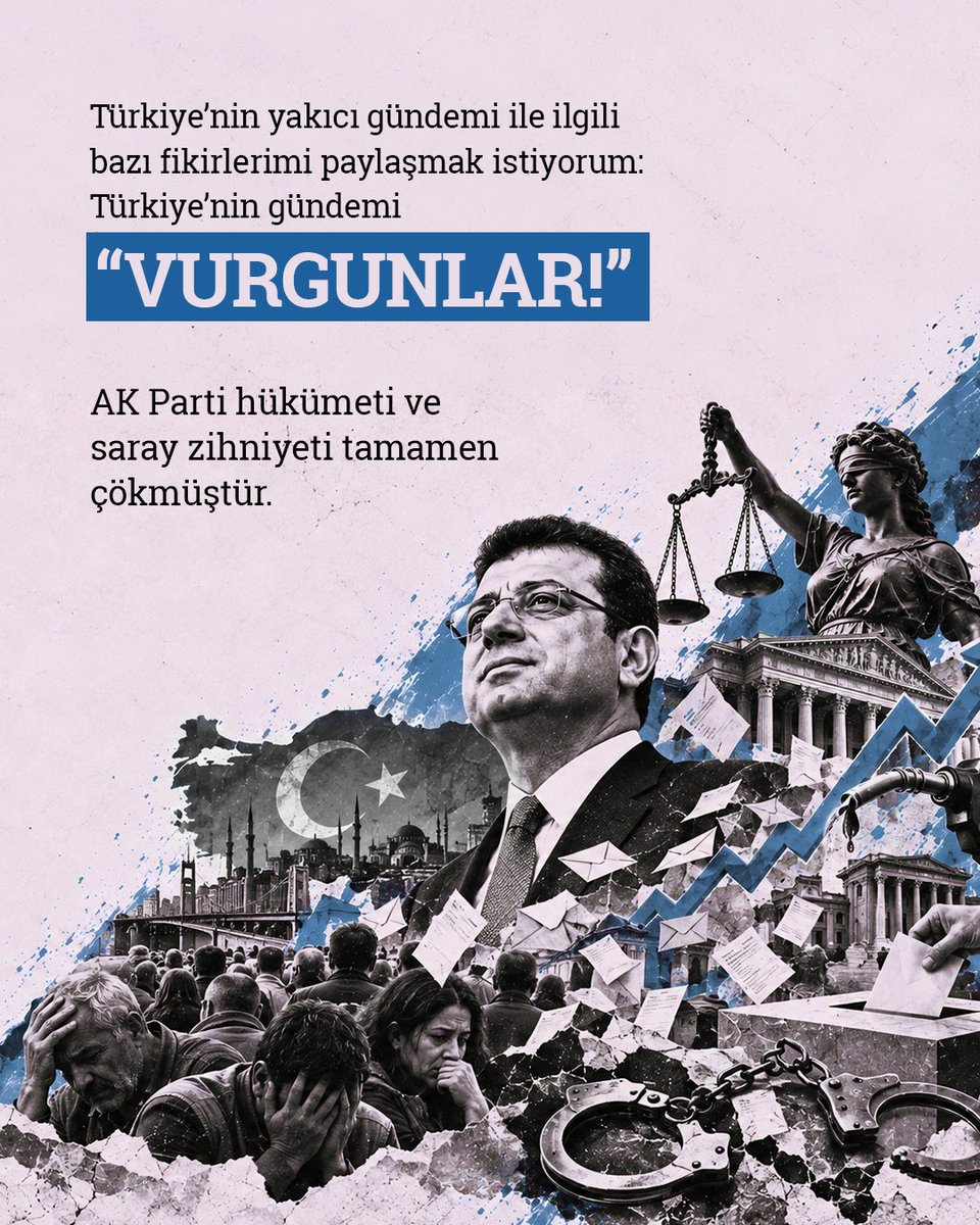 CA_iletisim's tweet photo. Türkiye’nin gündemi “VURGUNLAR!”
AK Parti hükümeti ve saray zihniyeti tamamen çökmüştür.

Asrın Soygunu “FON VURGUNU” ile milletimizi göz göre göre 20 milyar dolar bedelle soyanlar hesap vermekten kaçma ve milleti oyalama yoluna girmiştir! https://t.co/IJmDE2l916