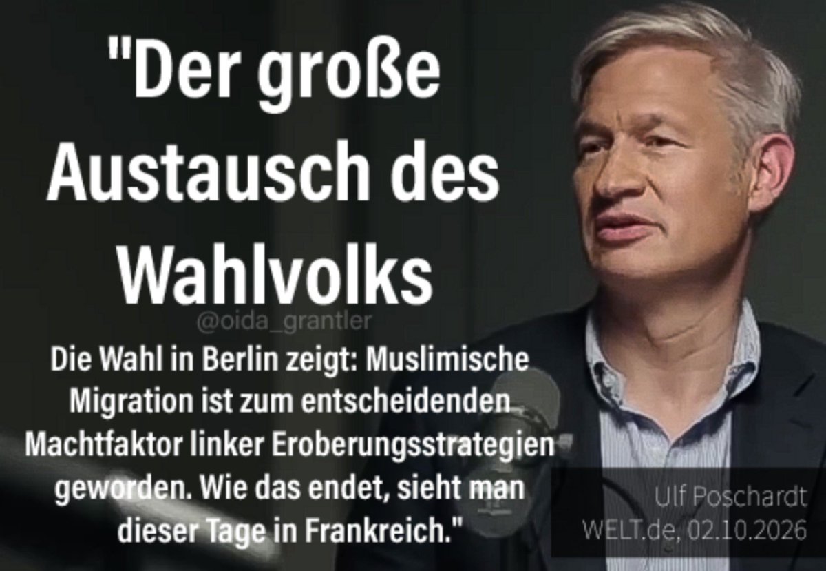 oida_grantler's tweet photo. Moment!? Sind das nicht exakt die Thesen, wegen denen die AfD als gesichert rechtsextremistisch geführt wird? 🇩🇪👹

Vom „großen Austausch des Wahlvolks“ schreibt @ulfposh heute bei WELT. Wie das endet, sieht man gerade in Frankreich. 🔥🇲🇫

Houellebecq hat diese Dystopie schon 2015 in „Unterwerfung“ durchgespielt. Damals Roman. Heute Leitartikel. Und wer es ausspricht, bleibt das Problem.