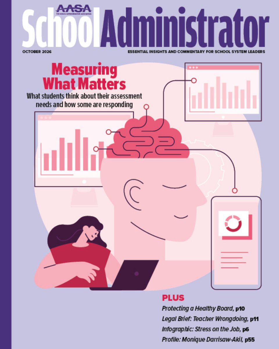 AASAHQ's tweet photo. The October issue of School Administrator is here, and it's asking an essential question: Are we measuring what truly matters?

From student perspectives on grading and assessment to district strategies for using data more effectively, AASA's latest magazine explores how school leaders can move beyond scores and metrics to support the skills, experiences and outcomes that matter most.

🔗 Read the full issue: https://t.co/qwTAQVtrkT

#AASAMag #SchoolLeadership #StudentSuccess #PublicEducation