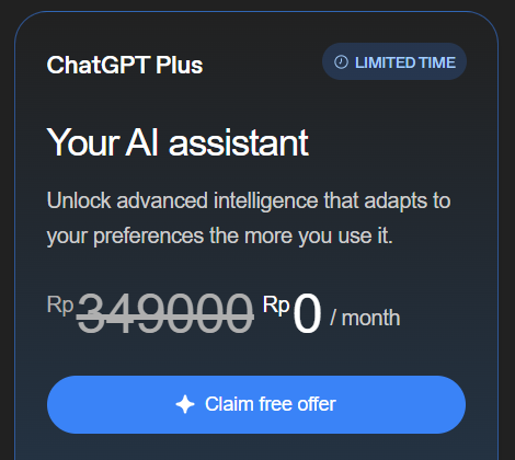cipherr_exe's tweet photo. GUA BARU AJA DAPET CHATGPT PLUS GRATISSS!!!!

Ada yang mau tutornya kahh?? Nanti siang yak gua buatin, jadi pantengin aja....

Ini udah ketiga kalinya gua dapet ChatGPT Plus gratis wkwkwkwkwk. Btw biasa ada beberapa orang yg mau nyoba bayar pake Gopay buat ChatGPT ini tapi ketolak, jadi nanti gua bakalan buatin tutornya ya

Pada mau gak nih tutornya?? Absen dulu kali kalau mauuuu