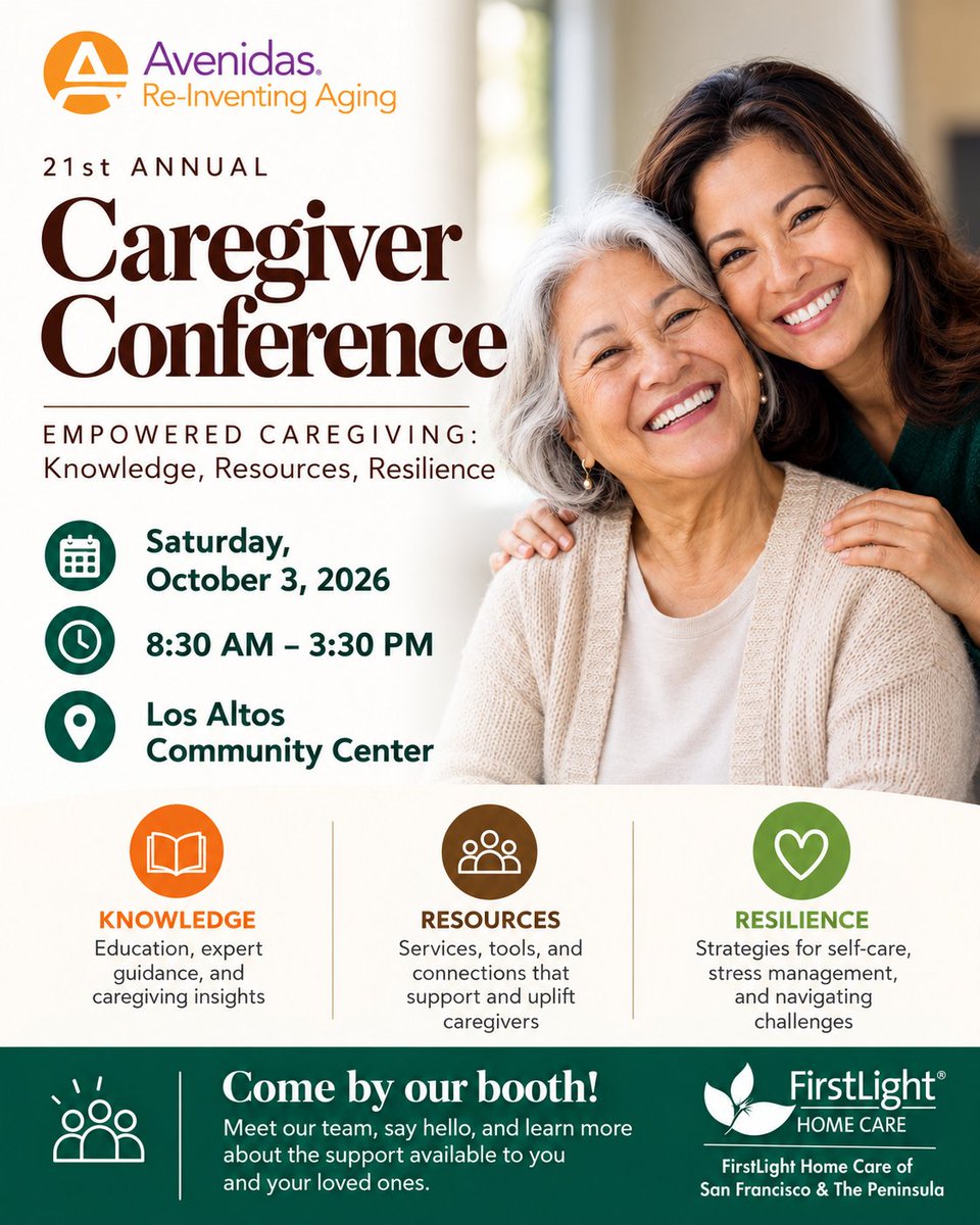 FLHC_Peninsula's tweet photo. Tomorrow, we’re proud to support the 21st Annual Avenidas Caregiver Conference
Still need to register?
https://t.co/JhNJiXCBXy
Come meet our team and discover support for caregivers and families.
#CaregiverConference #Avenidas #FamilyCaregivers #CaregiverSupport #SeniorCare https://t.co/ainN7Mh1tR