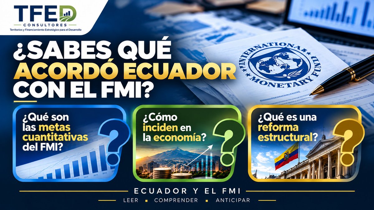 tfedconsultor's tweet photo. ¿Sabes qué acordó Ecuador con el FMI?
Se habla de metas, revisiones y reformas. 
Pero:¿Qué es una meta cuantitativa?
¿Cómo incide en la economía?
¿Qué es una reforma estructural?
Entender el acuerdo empieza por entender su lenguaje.
#EntenderElAcuerdo #EcuadorYElFMI https://t.co/GHBEIjdpxB