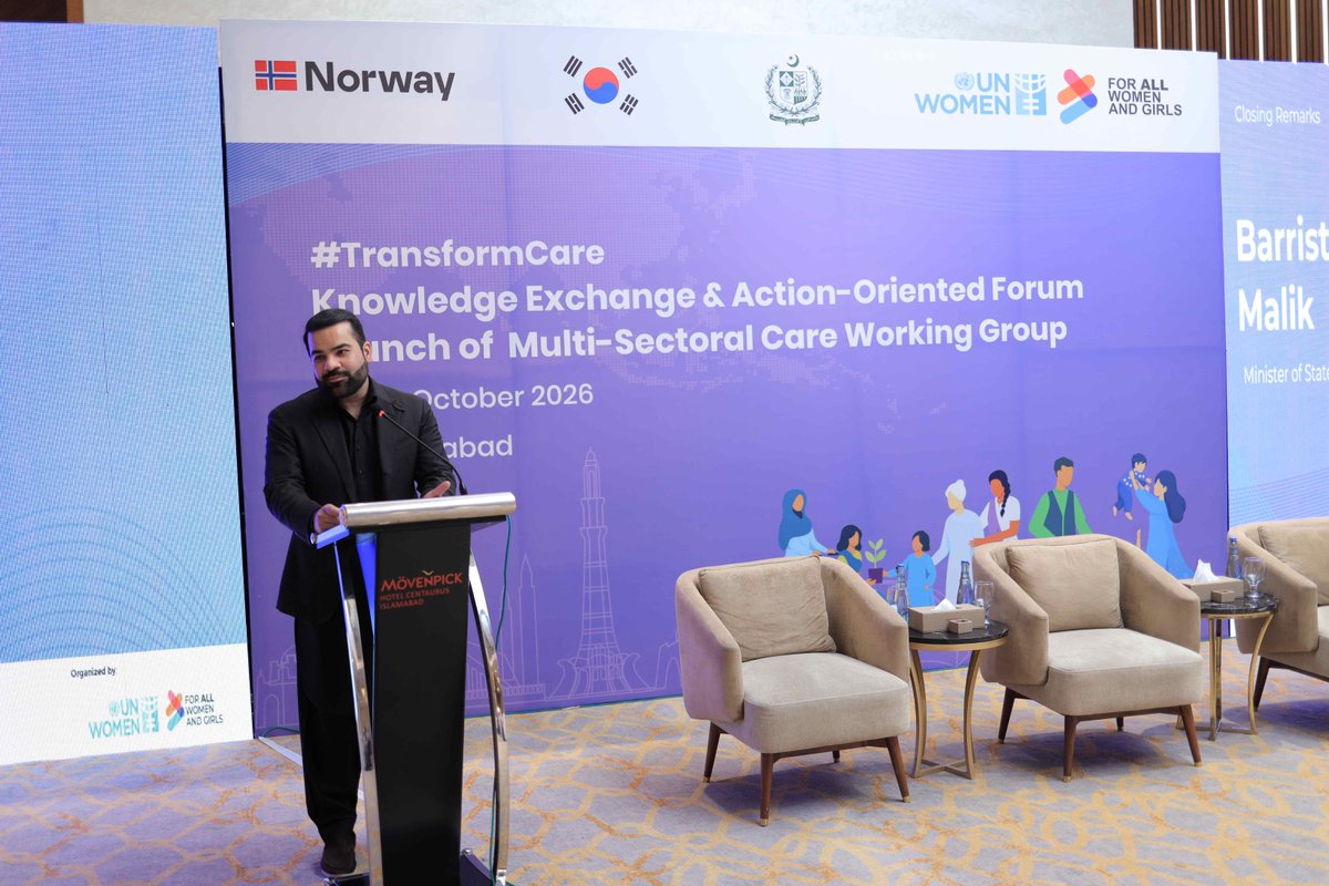 unwomen_pak's tweet photo. #TransformCare Forum concluded with launch of Pakistan’s first Multi-Sectoral Care Working Group by @mohrpakistan in partnership with UN Women Pakistan. @BrAqeelMalik, Minister of State for Law & Justice, reaffirmed Government’s commitment to coordinated national care agenda. https://t.co/cHXiEMQqz6