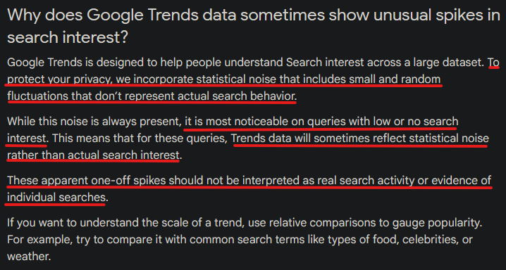ehnonamoose's tweet photo. @DOCMAGA1 @baroncoleman This is the DUMBEST "research" and it drives me crazy that these morons are still doing it.

GOOGLE TRENDS INTRODUCES STATISTICAL NOISE! They literally say this explicitly.

https://t.co/8aQO8QFezI https://t.co/8QDeIyv0qW