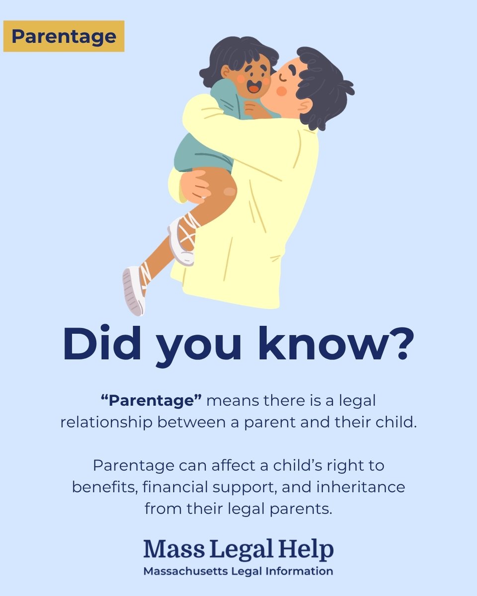 MassLegalHelp's tweet photo. Learn about common parentage concerns, what to do if you disagree about who a child’s father is, and more. https://t.co/FbxoZaU0Fb

Information by @MassLawReform https://t.co/pIEJN0QwXR
