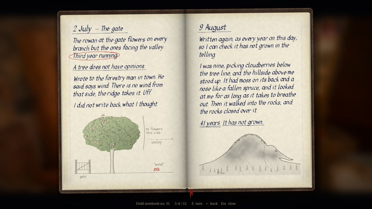 ScarsOfWild's tweet photo. Inside the cover of Grandmother's field notebook: “Do not read this, Aurora.” And under it, later, in pencil: “(Oh, go on then.)” Twelve handwritten pages, and you can turn every one. #indiedev https://t.co/IeJF48F0Wd