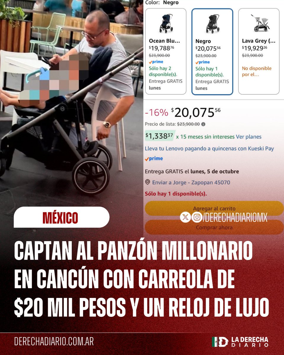DerechaDiarioMX's tweet photo. 🚨🇲🇽 | NUNCA ESTÁ TRABAJANDO: El panzón millonario hijo de AMLO fue captado en sus eternas vacaciones en Cancún con una carreola de más de 20 mil pesos y un reloj de oro de lujo, porque simplemente la "austeridad" no es para él. https://t.co/UTrKv6wp9f