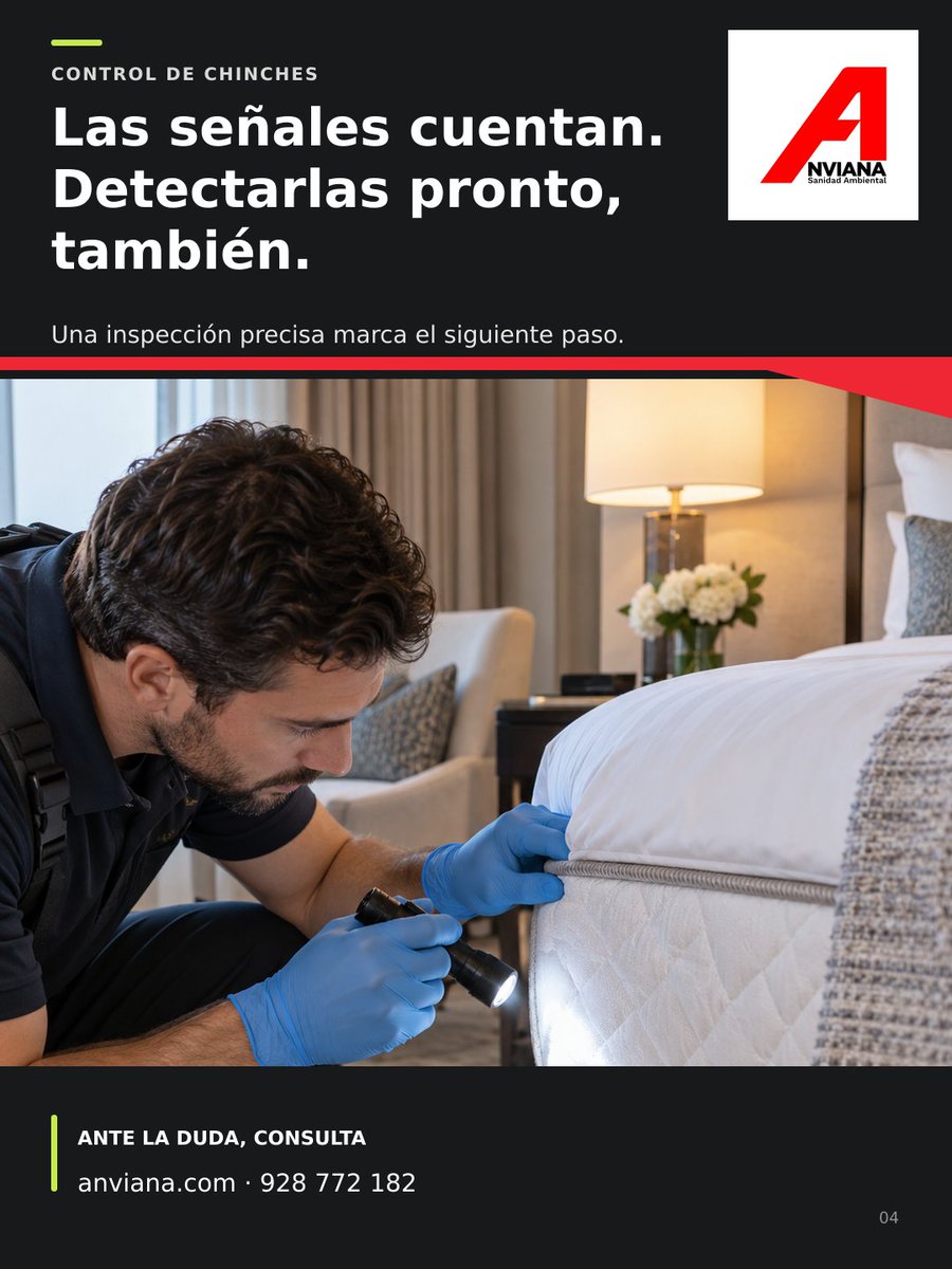 AnvianaSL's tweet photo. 🔦 Las chinches dejan señales ocultas: manchas oscuras, piel mudada. ¡Detectarlas a tiempo es clave! 🛏️

¿Algo sospechoso? Habla con Anviana.

🌐 https://t.co/brUEHqPAtq  
☎️ 928 772 182  
📍 Gran Canaria  

#Anviana #Chinches #DeteccionTemprana #Hoteles #Alojamientos https://t.co/2UKCQF95qj