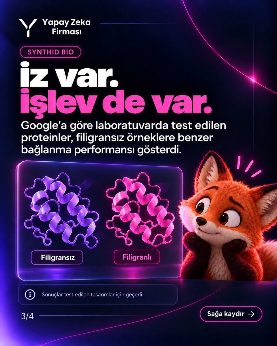 YZFirmasi's tweet photo. Yapay zeka artık sadece proteini analiz etmiyor, tasarımın içine de iz bırakıyor. ����

Google DeepMind’ın SynthID Bio yaklaşımı, AI ile üretilen proteinlere tespit edilebilir bir işaret eklemeyi hedefliyor. İlk sonuçlar, filigranlı proteinlerin performansını koruyabildiğini gösteriyor.

AI üretimi arttıkça, “nereden geldi?” sorusu da daha önemli hale geliyor.

#YapayZeka #GoogleDeepMind #SynthID #Biyoteknoloji #AIGündem