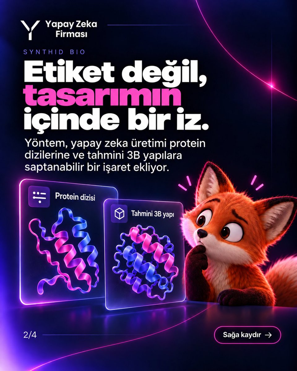 YZFirmasi's tweet photo. Yapay zeka artık sadece proteini analiz etmiyor, tasarımın içine de iz bırakıyor. ����

Google DeepMind’ın SynthID Bio yaklaşımı, AI ile üretilen proteinlere tespit edilebilir bir işaret eklemeyi hedefliyor. İlk sonuçlar, filigranlı proteinlerin performansını koruyabildiğini gösteriyor.

AI üretimi arttıkça, “nereden geldi?” sorusu da daha önemli hale geliyor.

#YapayZeka #GoogleDeepMind #SynthID #Biyoteknoloji #AIGündem