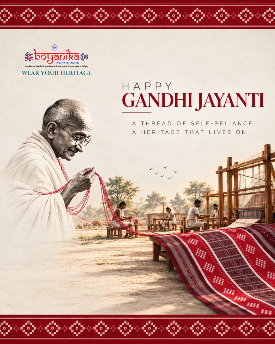 Boyanikaonline's tweet photo. Honouring the ideals. Celebrating our Weavers.
BOYANIKA - WEAR YOUR HERITAGE
The Authentic Weave of Odisha’s Living Heritage.
@HTH_Odisha @Textiles_Odisha 

#GandhiJayanti #MahatmaGandhi #OdishaHandloom #Khadi #WeaversOfOdisha #Boyanika #WearYourHeritage https://t.co/AJZ8LQcJaj