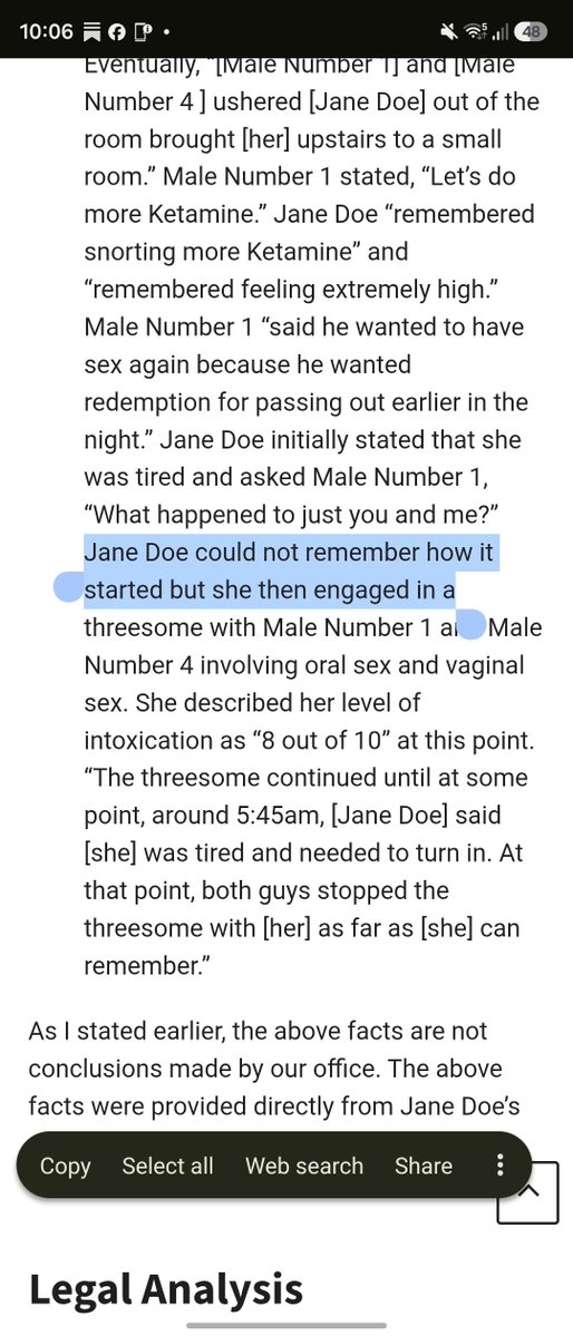 ragepandax's tweet photo. @DerekHowell13 @JoyceCarolOates Her statement doesn't indicate she consented to 3rd threesome. She said she didn't remember how it started - so that's nebulous. She apparently also was more forceful in describing the later half of encounter as coercive in her interview with police than her statement reflects. https://t.co/HaMYfg8T56