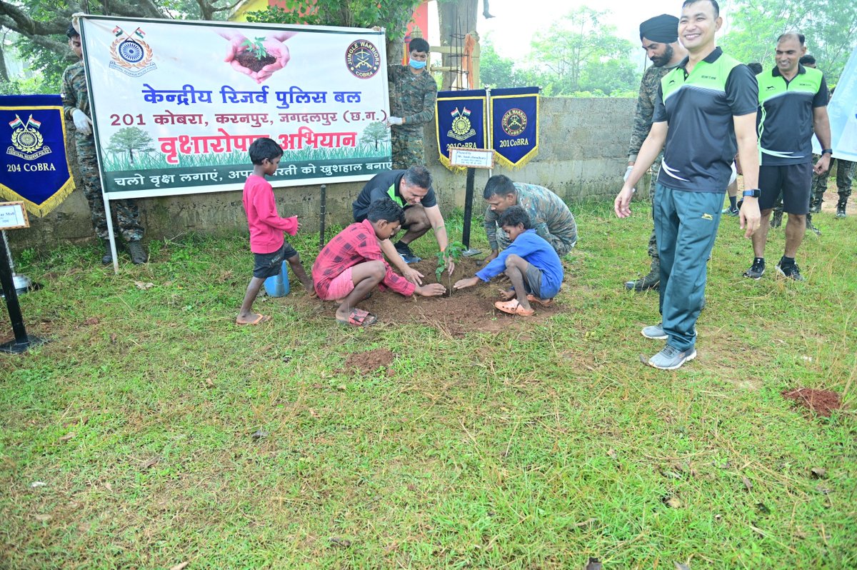 201_CoBRABN's tweet photo. Protecting the nation begins with protecting the environment that sustains it. 🌱As part of #SwachhataHiSeva2026, 201 &amp; 204 CoBRA personnel planted trees at Karanpur and Ops Bases, reaffirming that the mission of protecting our nation extends to protecting nature.
#EkPedMaaKeNaam https://t.co/EQLxhTwWeW