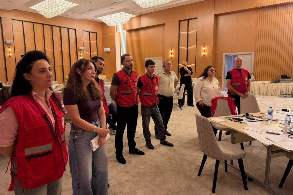 AzRedCrescent's tweet photo. As part of the SAFER-AZ project, a "Training of Trainers" program on Community-Based Disaster Risk Management (CBDRM) was held at the Khazri Hotel from September 28 to October 2, 2026. https://t.co/mU8LiDDGNt