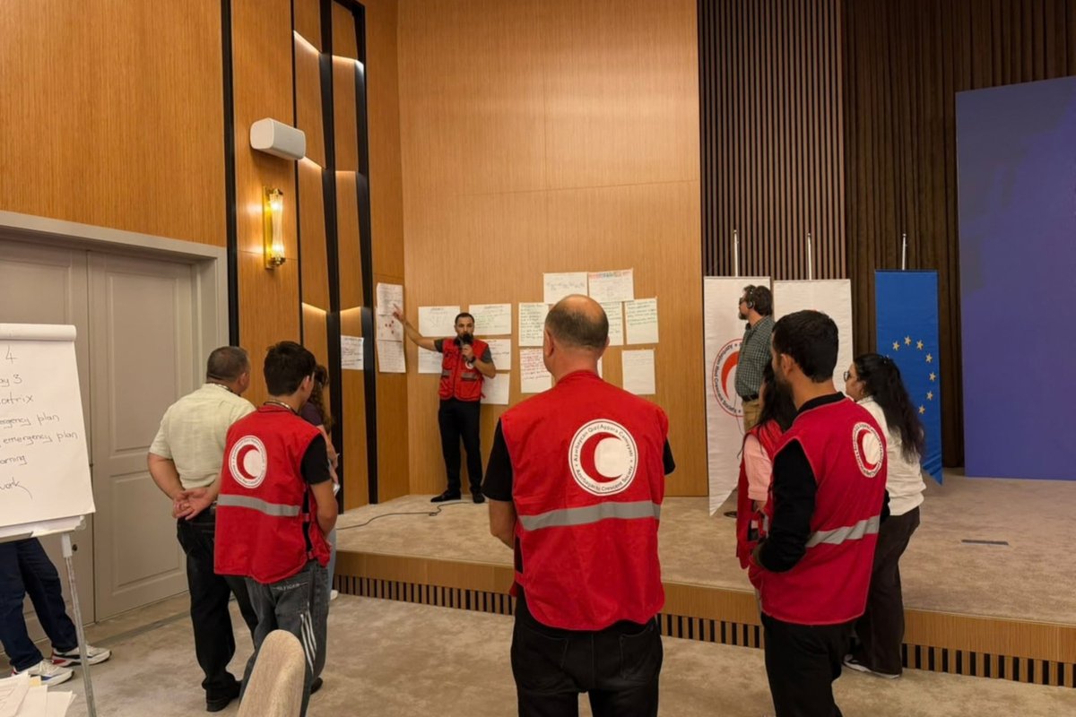 AzRedCrescent's tweet photo. As part of the SAFER-AZ project, a "Training of Trainers" program on Community-Based Disaster Risk Management (CBDRM) was held at the Khazri Hotel from September 28 to October 2, 2026. https://t.co/mU8LiDDGNt