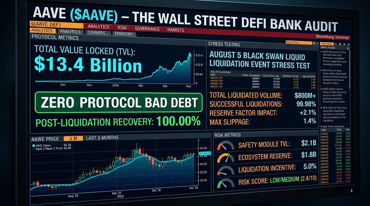 TheStrategistC's tweet photo. Look closely at this screen.

On August 5, 2024, crypto suffered its most violent liquidation cascade since FTX. In 24 hours, over $800,000,000 in leveraged positions were wiped out.

Centralized exchanges crashed. Order books went blank.

Yet Aave liquidated hundreds of millions in collateral without a single second of downtime, zero manual interventions, and exactly $0.00 in protocol bad debt.

While VC low-float coins dumped 85%, Aave proved it is the most resilient lending institution on Earth.

Here is the Wall Street audit of DeFi's $13 Billion cash machine: 🧵👇