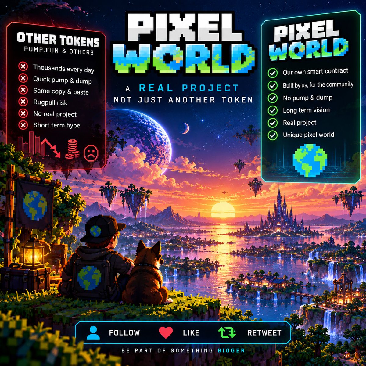 PixelWorldIO's tweet photo. Built differently.
Our own smart contract.
Our own world.
Built to last. 
Follow us &amp; stay tuned. 👀
#PixelWorld #Solana #Web3 #Crypto #PixelArt #Blockchain #DigitalWorld #DeFi
#PixelWorld #Solana #Crypto #CryptoCommunity #Blockchain #DigitalWorld #Metaverse #DeFi #Web3Gaming https://t.co/E7Rl9FjDA5