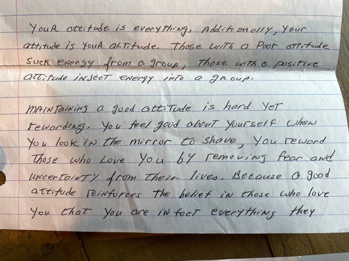 RealSKeshel's tweet photo. “A poor attitude is quickly noted by others…the enemy takes advantage of it if able.”

This letter my Dad wrote me when I was away in Afghanistan may change the way you go about life. It did for me. He learned these lessons in Vietnam and passed them on.

 Very easy to get sidetracked into the toxicity of the world today, especially online.