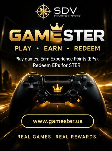 SterlingDesignV's tweet photo. Play. Earn. Redeem. 👑 Every GameSTER session earns Experience Points you can redeem for STER, the utility token behind the SDV ecosystem. Create your account and start playing: https://t.co/u5l3MWAQw9 #GameSTER #STER https://t.co/ggV6yxYmZe