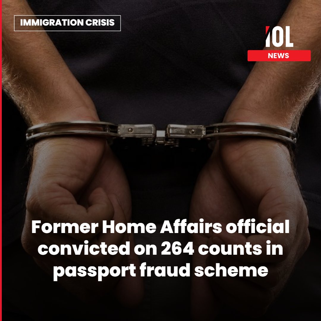 IOL's tweet photo. Former Home Affairs employee Tholithemba Malusi Mlondo, 34, has been convicted on 264 counts of fraud, corruption and immigration offences over the fraudulent issue of South African passports to foreign nationals at the Pietermaritzburg office. He will be sentenced on 13 November.
Read on https://t.co/OkAJ30waet
#HomeAffairs #PassportFraud #Hawks