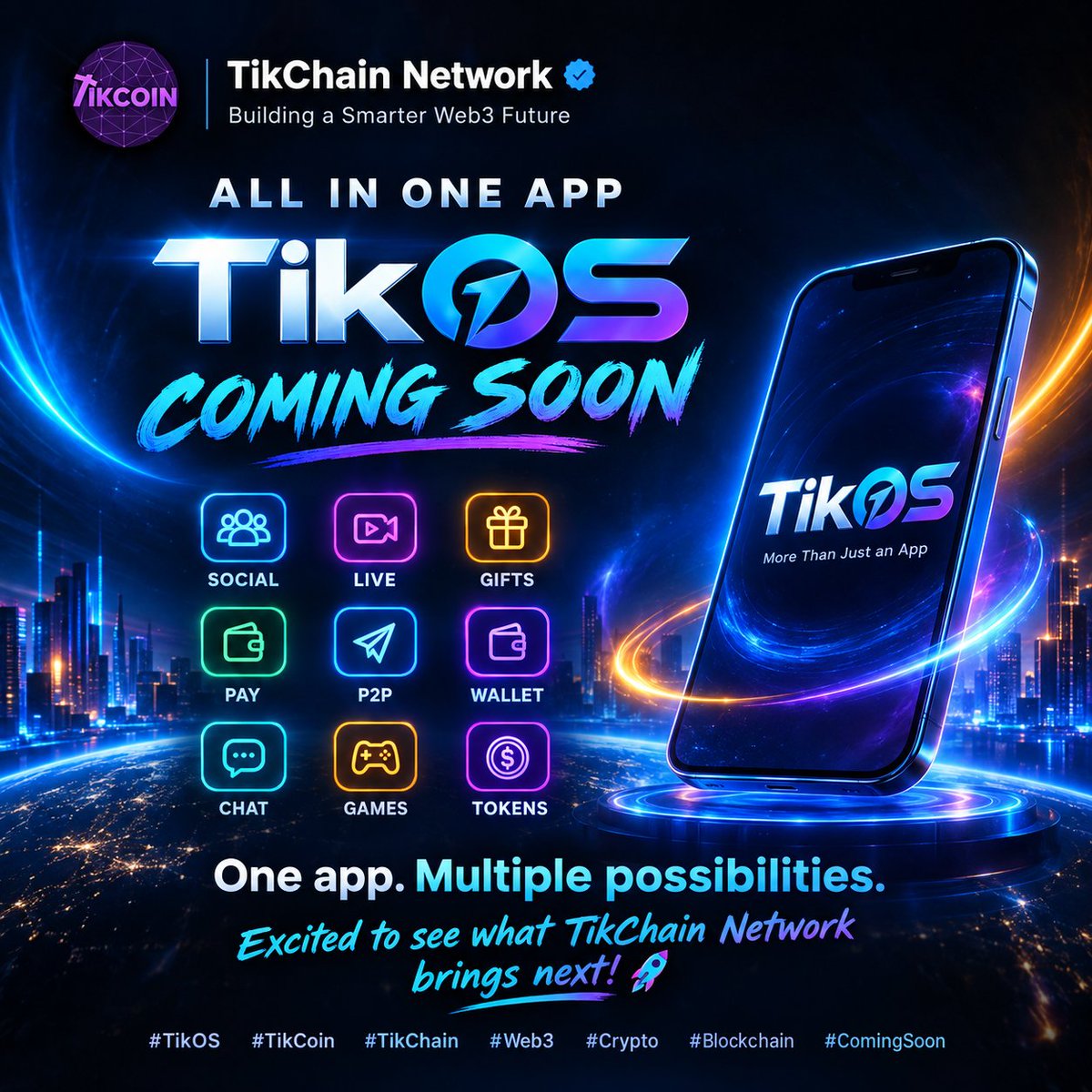 Gopalreddy_2488's tweet photo. 🚀 TikOS is coming soon! 🌐🔥
One app. Multiple possibilities. 💫
Social • Live • Gifts • Pay • P2P • Wallet • Chat • Games • Tokens
What are you most excited to explore on TikOS? 👀
#TikOS #TikCoin #TikChain #Web3 #Crypto #Blockchain #ComingSoon
@TikCoin_Network https://t.co/h4Z2xvhpbU