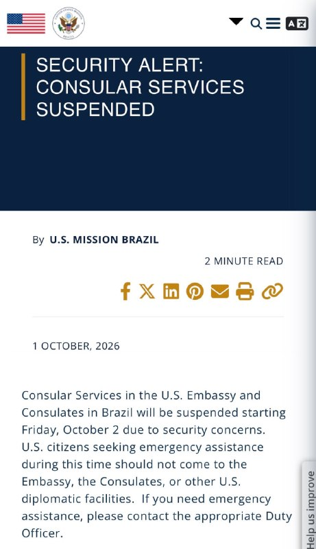 adalexgois's tweet photo. O que o governo americano sabe que nós ainda não sabemos? 
Há menos de 03 dias das eleições, os Estados Unidos acabam de suspender de imediato serviços consulares no Brasil por "riscos de segurança."
Você leu corretamente: 'risco de segurança'.

SE fosse não época do Bolsonaro como seriam as manchetes nos jornais? Comenta abaixo! 

Como é o durante o ditador comunista Lula, eles simplesmente ignoram TUDO. 
Lula sabe usar bem o dinheiro público para manter os interesses dos grupos poderosos do Brasil.