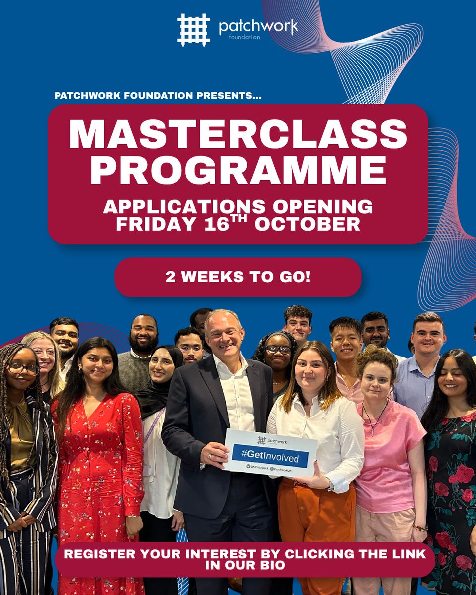 UKPatchwork's tweet photo. 📢 2027 Masterclass Programme: 2 weeks to go! Speaker Sir Lindsay Hoyle MP says no-one should feel disadvantaged wanting a career in Parliament - that's the gap our Masterclass closes. Apps open Fri 16th Oct - link in bio. https://t.co/44oDIKT2fe