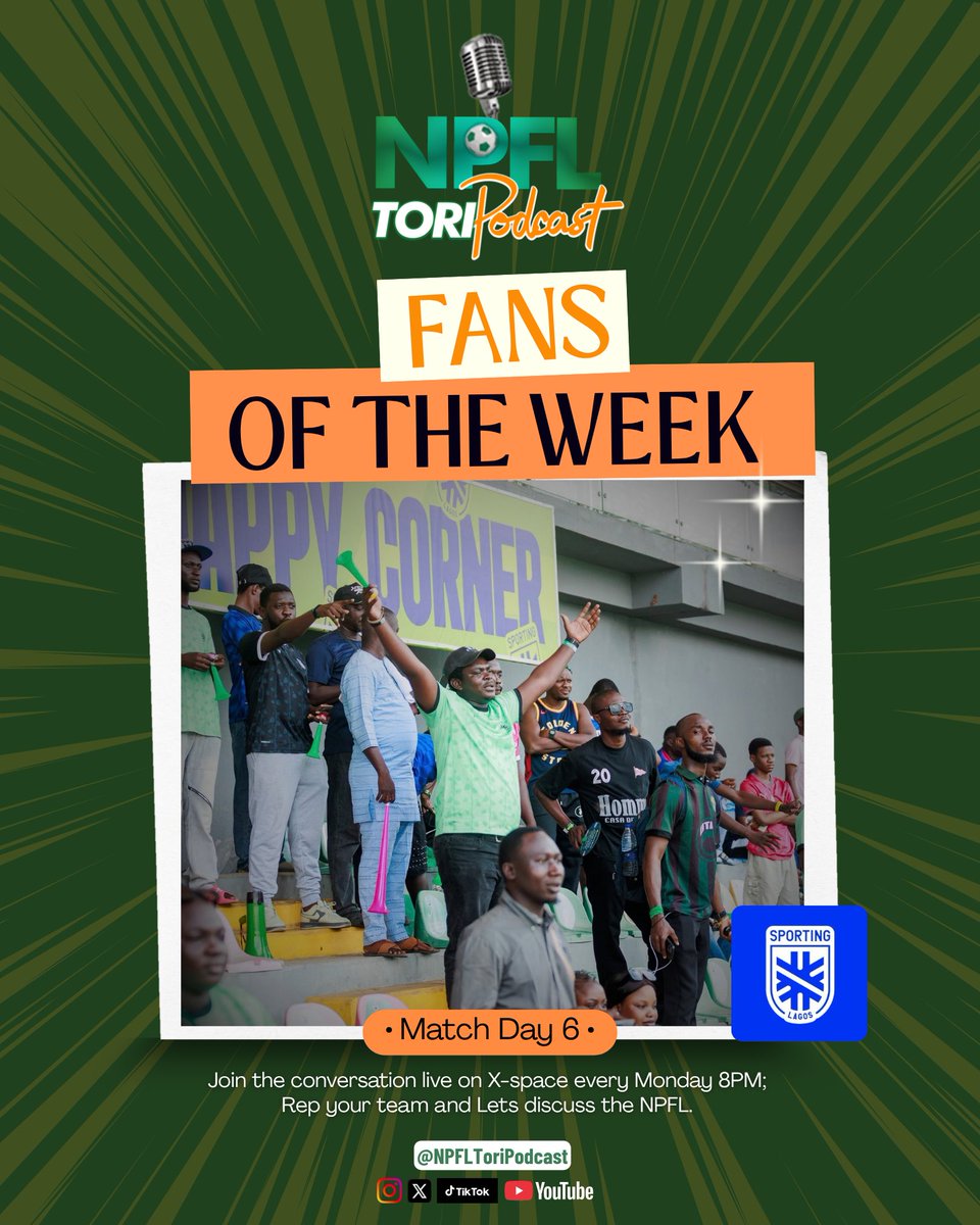 NpflTori's tweet photo. Noisy Lagosians for a reason.
Making the loudest noise and standing behind their team. Sporting Lagos fans never back down.
Our fans of the week πΊ
#LetsGoSporting https://t.co/906P136FjO