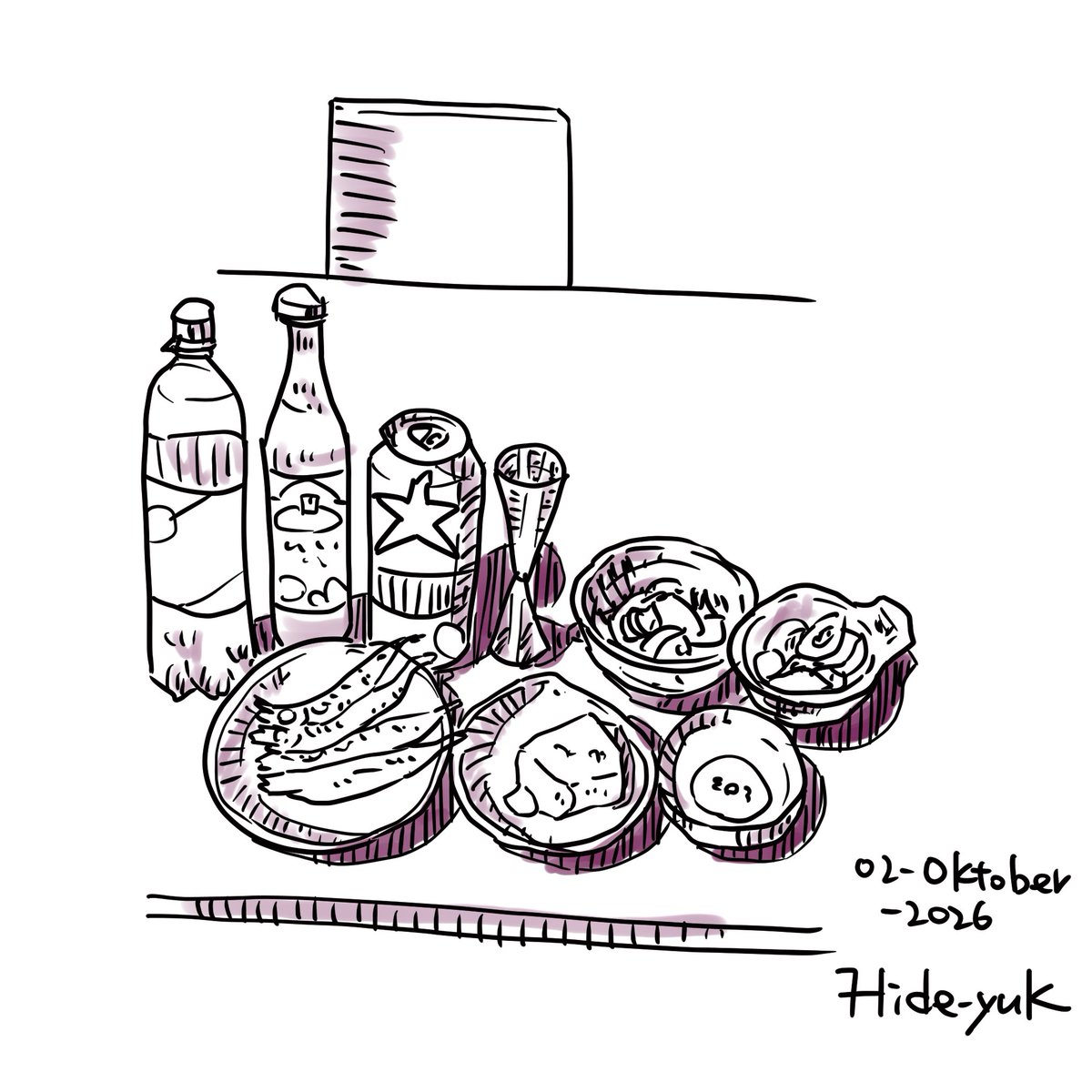 hidebosan's tweet photo. latihan. makan malam pada hari ini. 今日の夕食。 #sketsapen #pensketch  #sketch #clipstudio #makanan https://t.co/q3DPVV5T4r