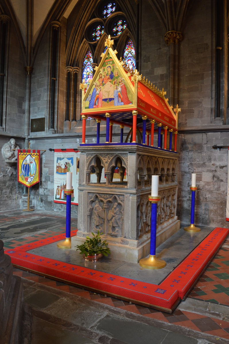StBenedict21stC's tweet photo. Today is the feast day of St Thomas Cantilupe of Hereford. I was fortunate to be able to visit and pray at his restored shrine in Hereford Cathedral this summer. The bottom part of the shrine is original, the upper canpy is the restoration. https://t.co/ieImHg0eeP
