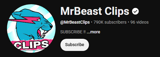 MrBeastInsights's tweet photo. MrBeast Clips is a real MrBeast channel and is nearing 1 million subscribers.

The channel is allegedly run by someone outside the team who was then hired to upload more clips about MrBeast. https://t.co/XGCvJgU5om
